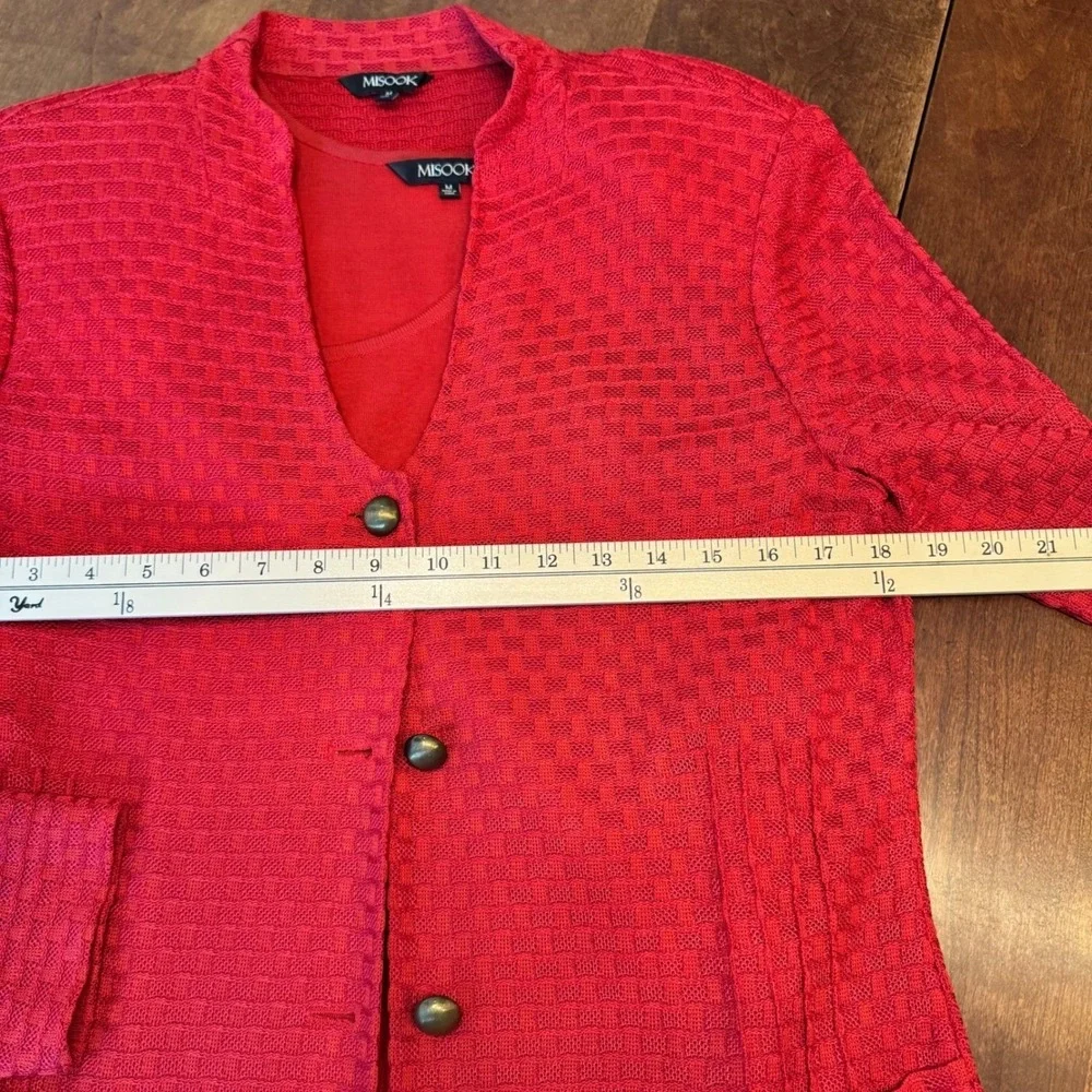Misook Knit Jacket Tank Set Women Medium Red Excellent Button Front Professional